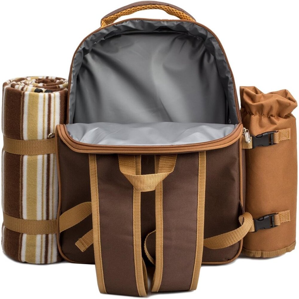 Picnic Backpack Bag for 4 Person with Cooler Compartment,Wine Bag, Picnic Blanke - Picture 7 of 9